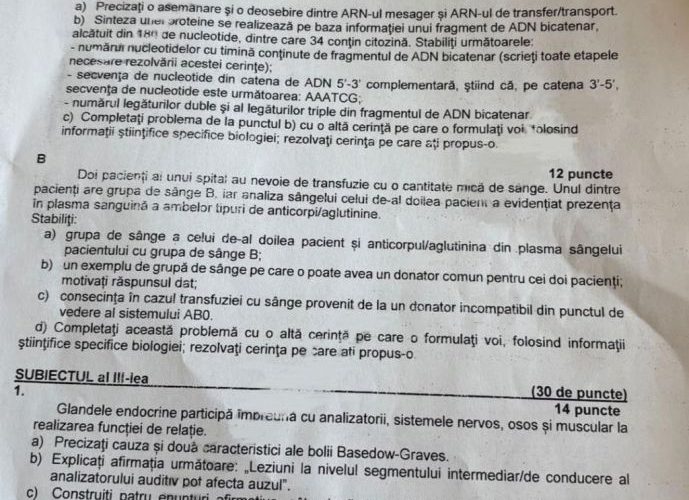 HOTNEWS.RO: Subiecte la Biologie simulare BAC 2026. Ce au avut de rezolvat elevii la Anatomie